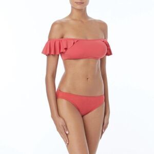 Vince Camuto Women Pink Ruffle Bikini Swimsuit Set Top & Bottom Size Medium…